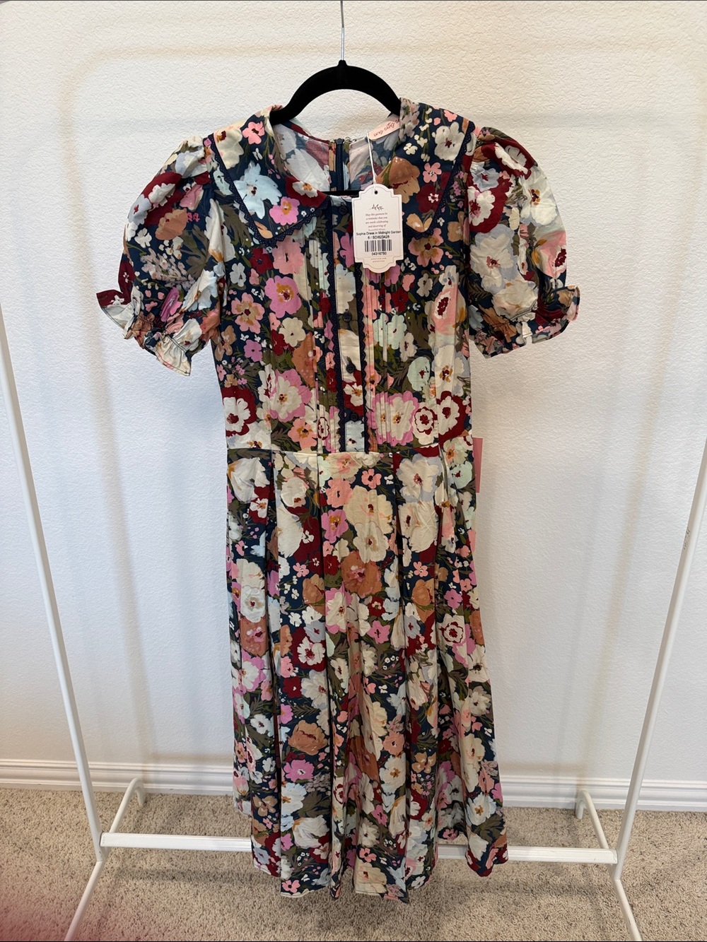 Ivy City Co Floral Puff-Sleeve Maxi Dress - Navy, Pink & Cream